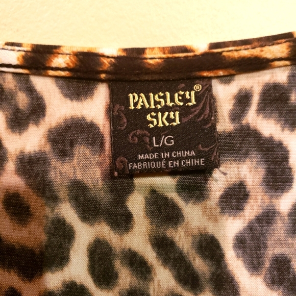 Paisley Sky Blouse Large L Pullover Leopard Print Side Ruching Shirt Top - Picture 4 of 5